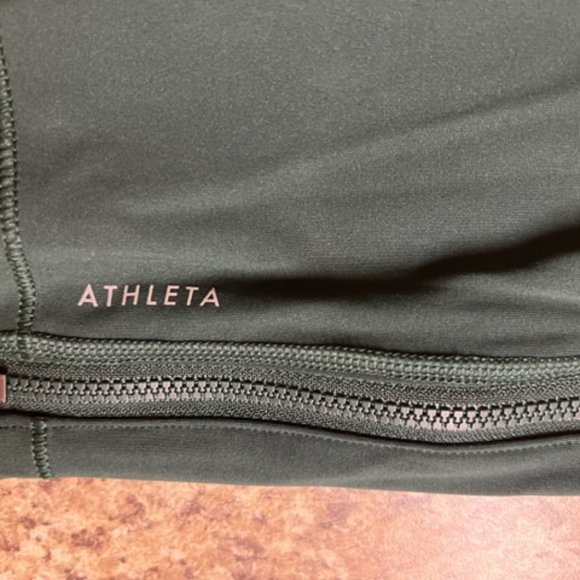 Athleta Ultimate Run 7/8 Tight Leggings Dark Green Zipper ankle - Picture 2 of 5
